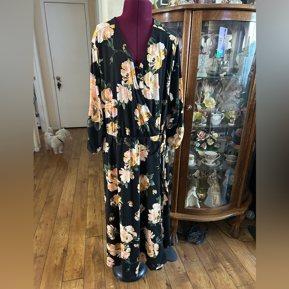 Chic Black Floral Wrap Dress